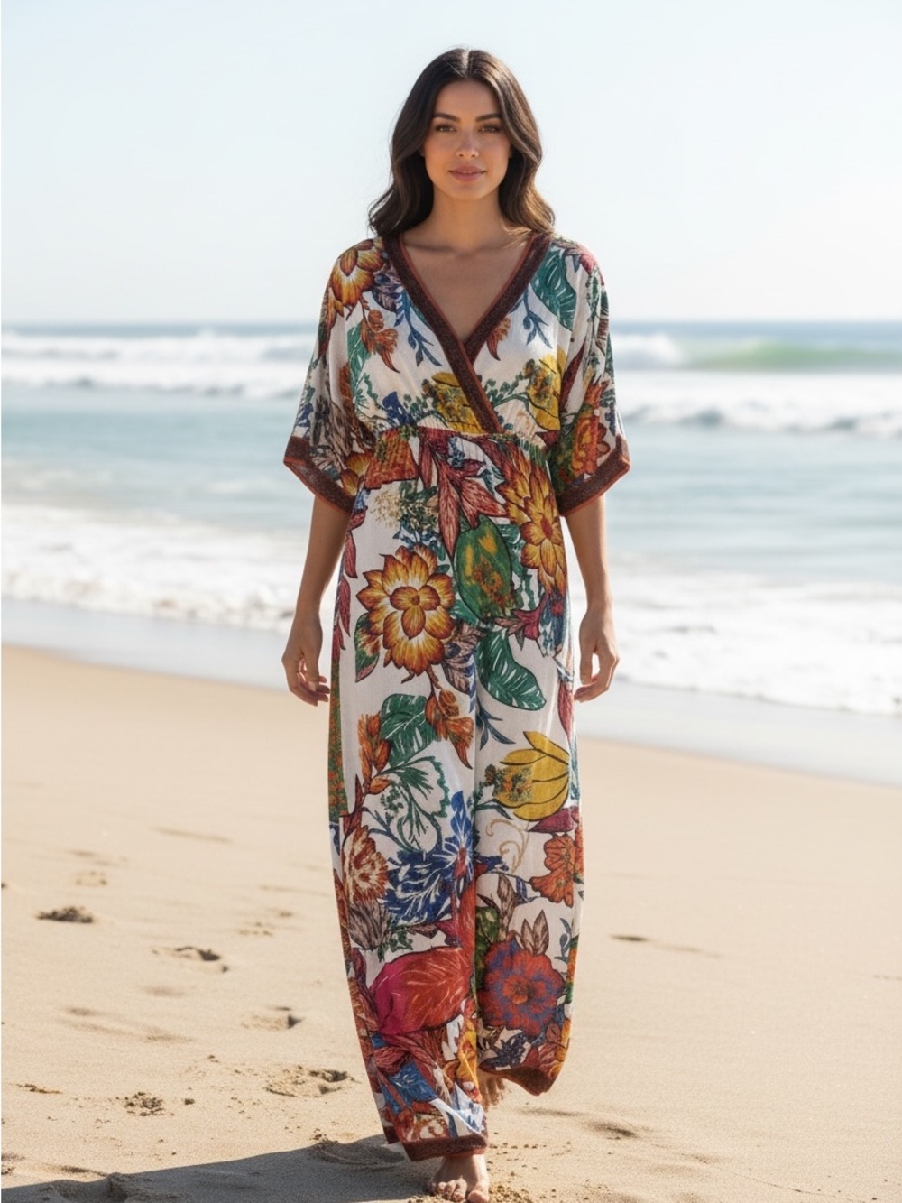 Flying Tomato Rayon Boho White Floral Maxi Dress Multicolor Medium